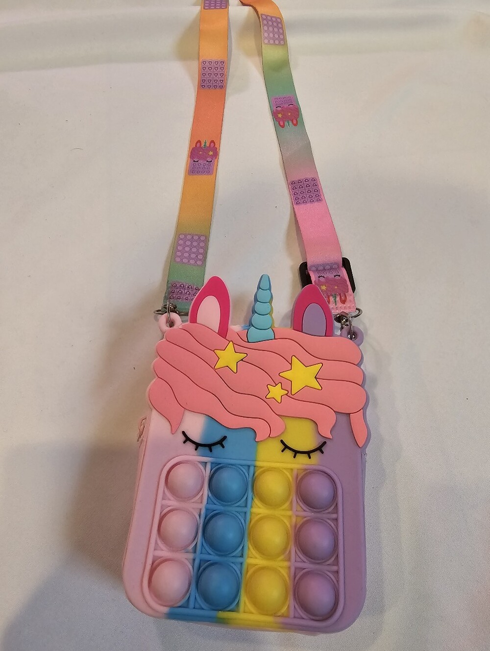 Kids Unicorn Pop-It Crossbody Bag - Pink Blue Yellow